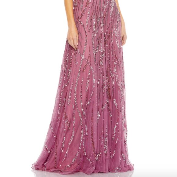 MAC DUGGAL 5445 CAP SLEEVE EMBELLISHED EVENING PLUM MULTI GOWN sz 8 - Picture 3 of 7